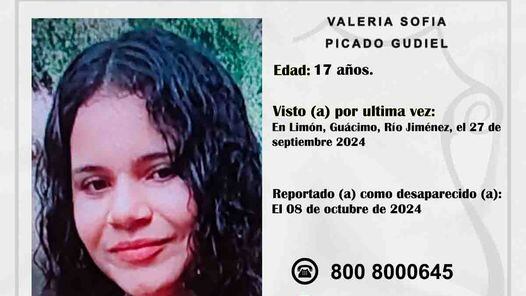 Valeria Sofía Picado Gudiel, de 17 años, desapareció el viernes 27 de setiembre 2024, la denuncia ante las autoridades fue interpuesta hasta este martes 8 de octubre. Foto: OIJ