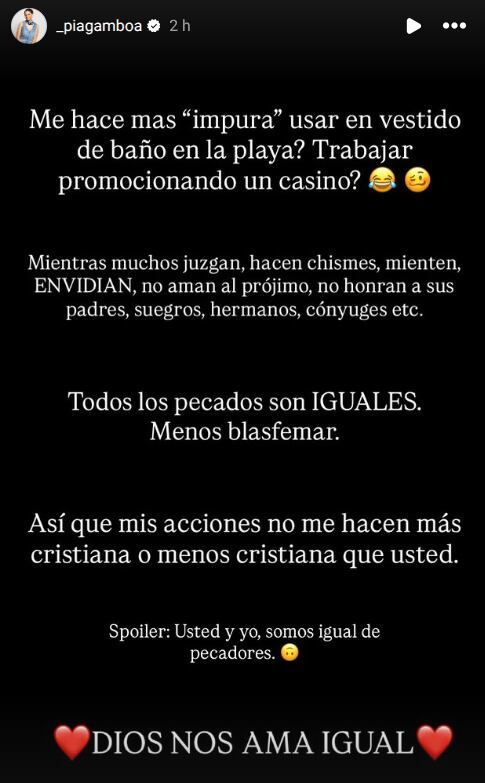 Alicia Gamboa, hermana de Marilin Gamboa, no se le quedó callada a un hombre que le insinuó que no iría al cielo, basado en el contenido que ella comparte en su Instagram.