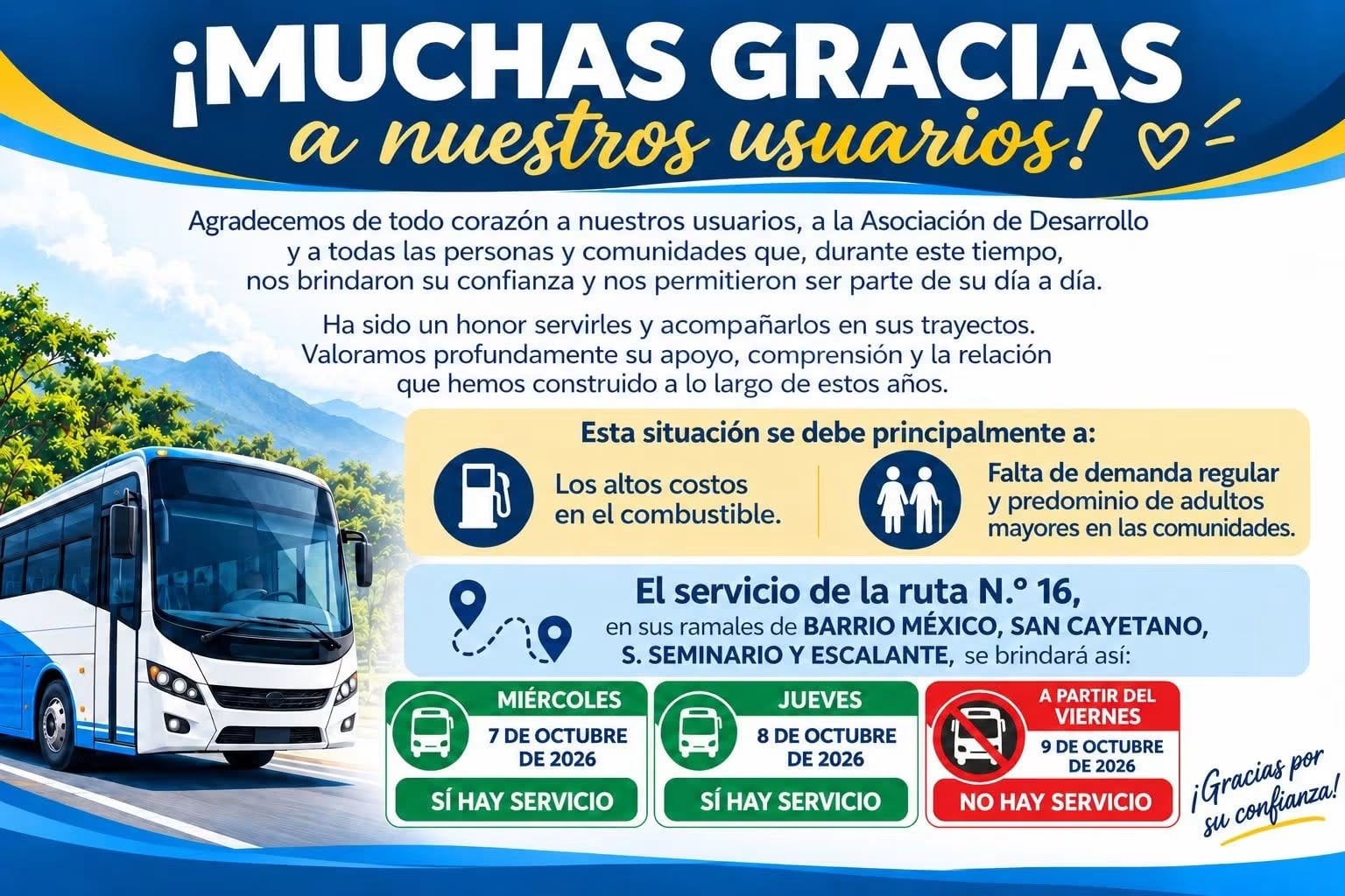 La empresa LaRed alegó a tres razones la suspensión de la ruta a partir de este viernes.