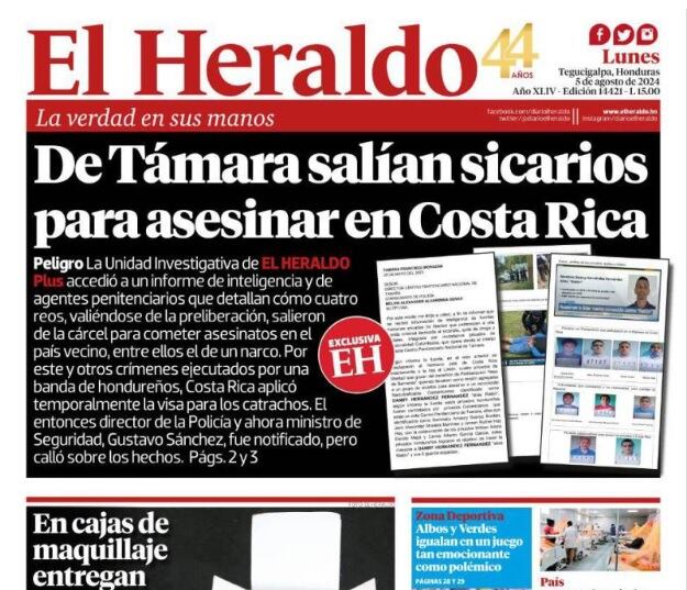 Esta fue la portada del Diario El Heraldo este lunes.