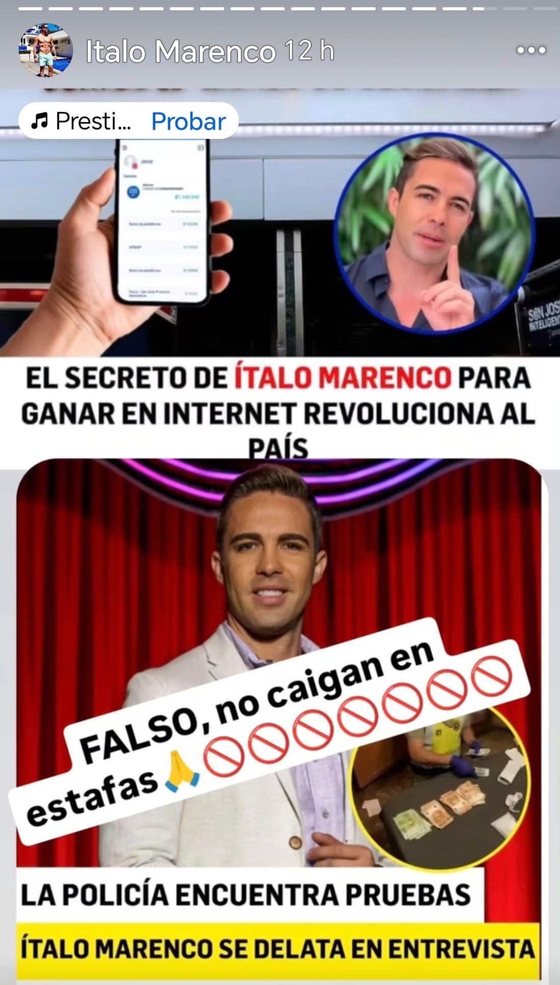 Ítalo Marenco aclaró que esta publicación que circula en Facebook es totalmente falsa.