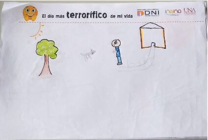 Niños dibujan su día más terrorífico. Taller dado por la Universidad Nacional.