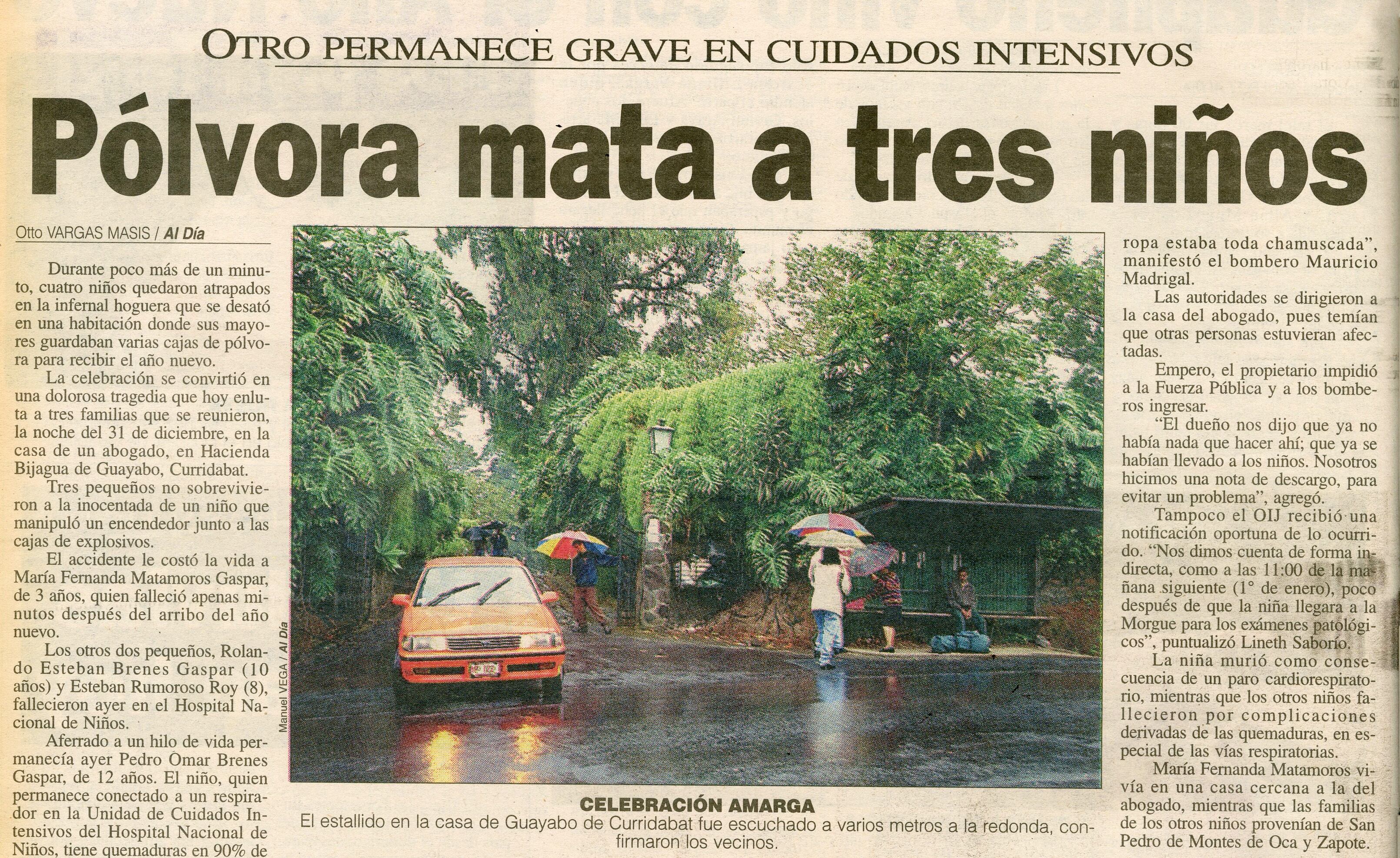 Explosión de pólvora en el 2000 cobró la vida de 4 niños vecinos de Curridabat. Foto Archivo.