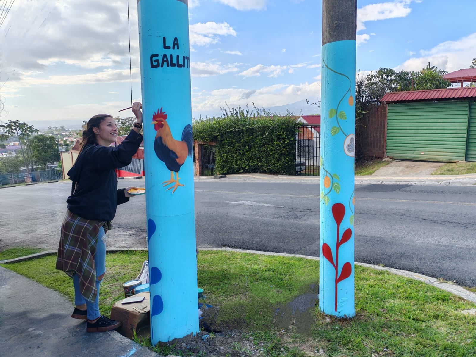 En el distrito de Granadilla del cantón de Curridabat, el 22 de febrero del 2025, comenzaron a pintar los postes de luz con el objetivo de luchar a pura brocha y pintura contra la delincuencia