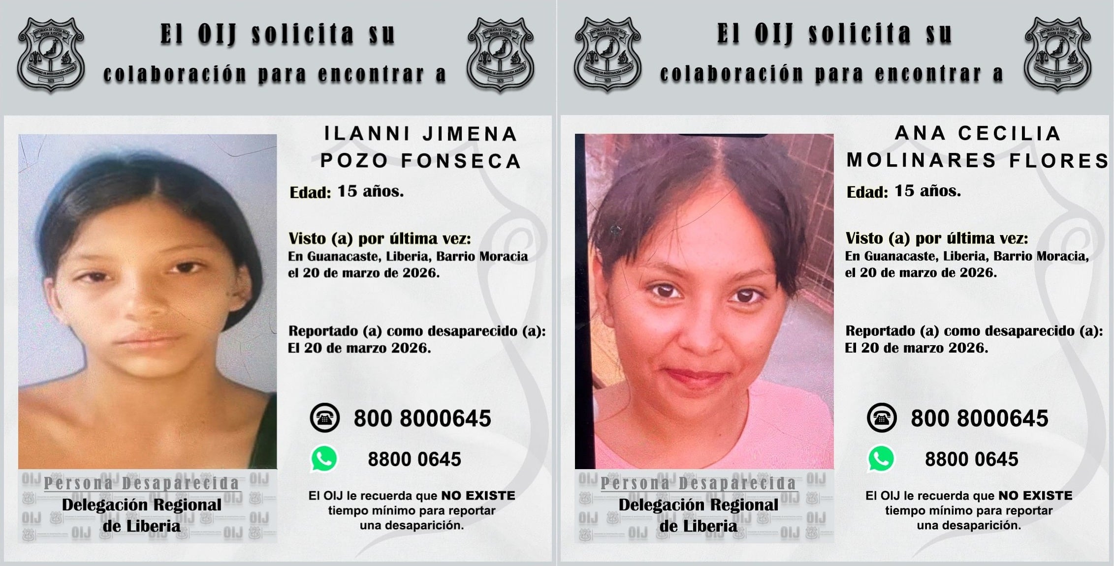 La muchachas fueron reportadas como desaparecidas este 20 de marzo. Foto OIJ.