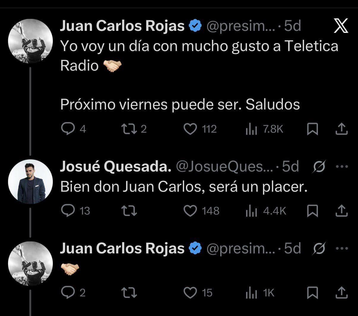 Juan Carlos Rojas llegó a entrevista en Teletica pero Josué Quesada no estaba