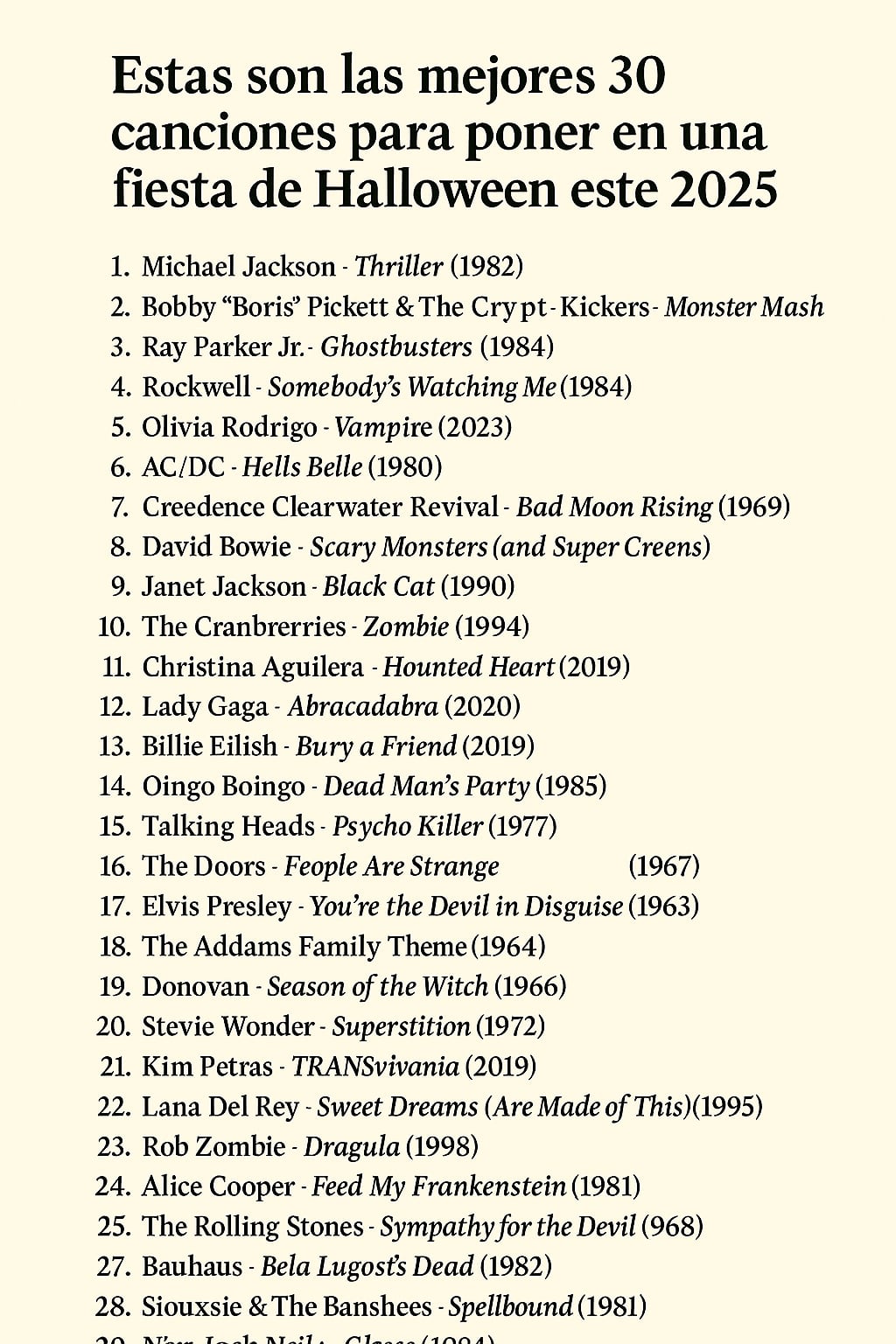 Las 30 mejores canciones para una fiesta de Halloween 2025: ¡Thriller sigue imbatible!