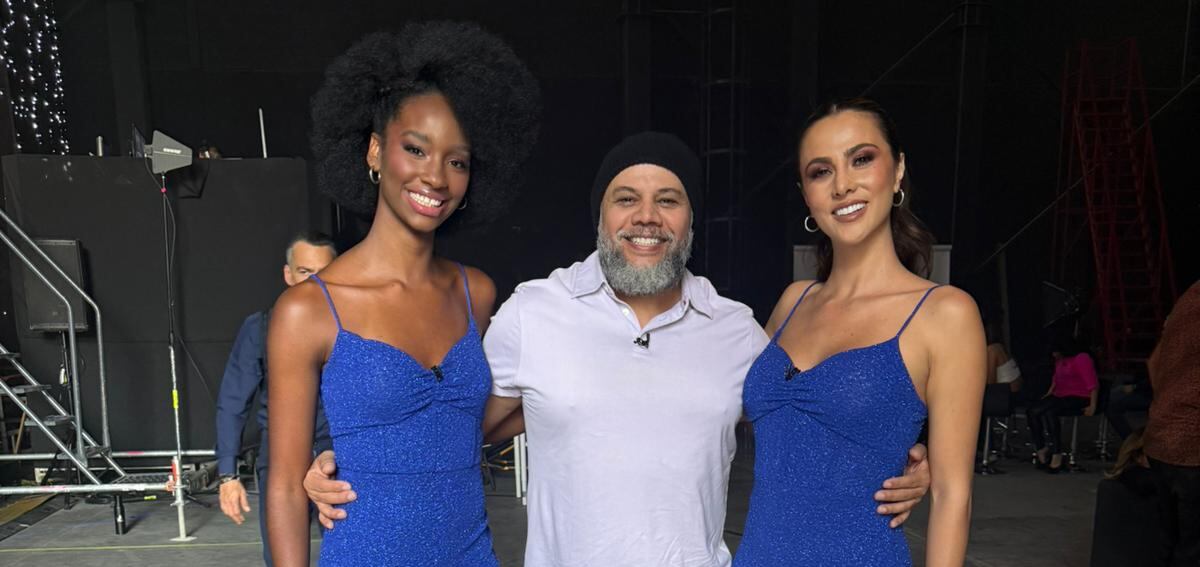 Paco Jiménez y Karina Ramos en el programa "Lo tomas o lo dejas" de Televisa.