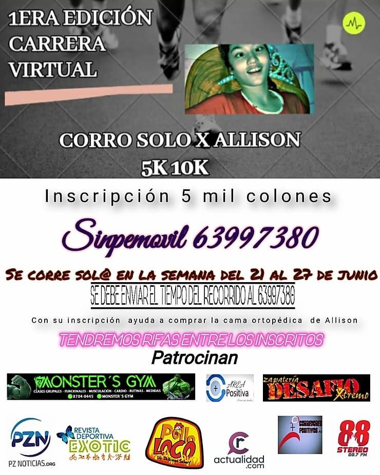 Corro por Allison es una carrera virtual para ayudar a la joven Allison Chacón.