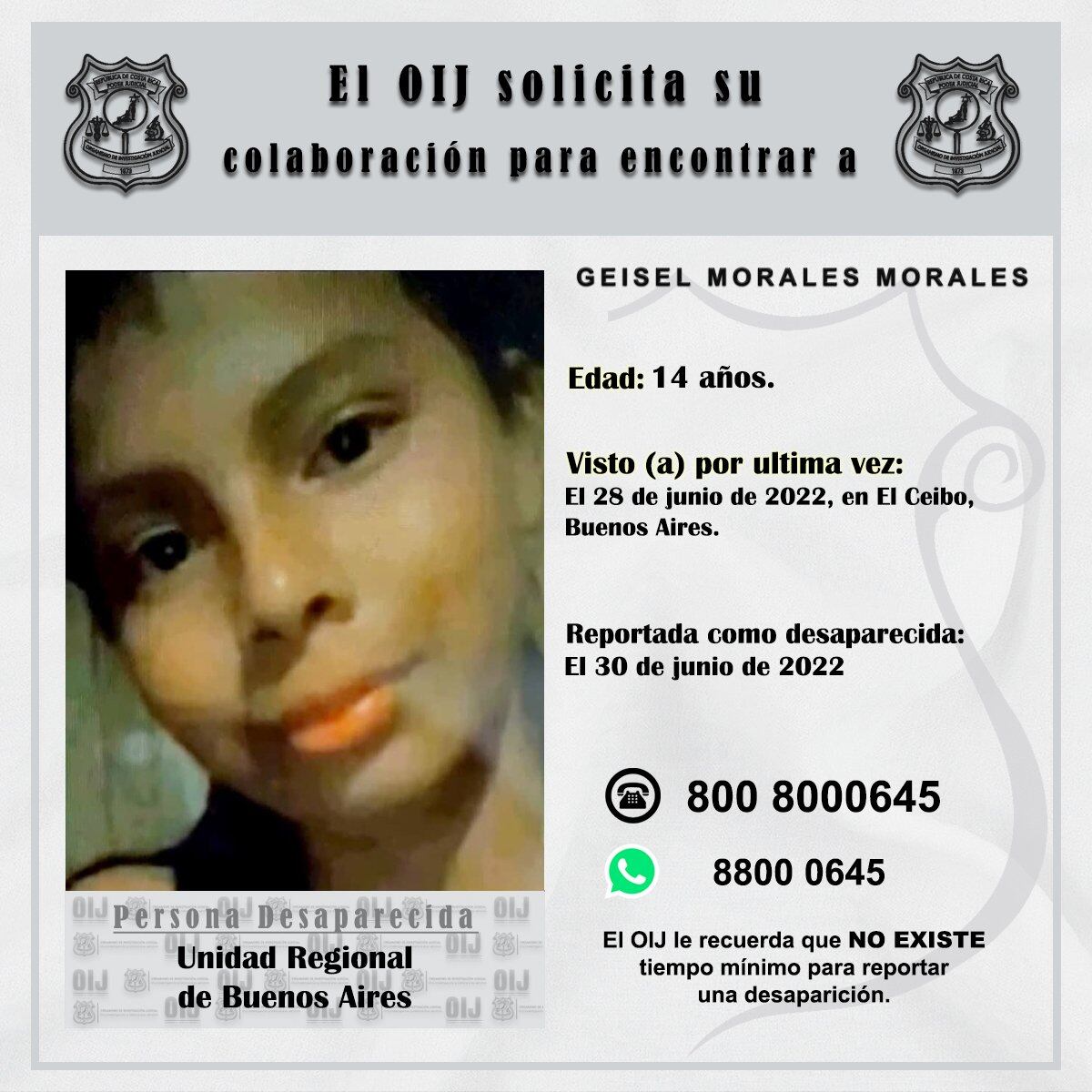 Geisel Morales Morales, de 14 años.