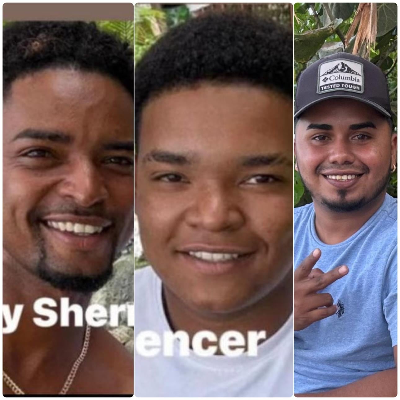 Los hermanos Joseph y Shernan Spencer Huertas, de 27 años y 18 años, así como Magdiel López, de 25 años, son tres pescadores vecinos de Cahuita, Limón que desaparecieron el 24 de octubre del 2025 cuando salieron a alta mar. Foto: Ariela López para La Teja