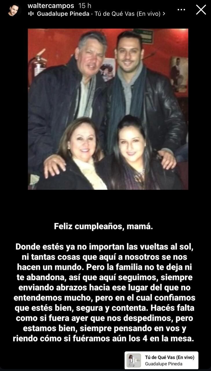 El conmovedor mensaje de cumpleaños de Wálter Campos a su mamita en el cielo.