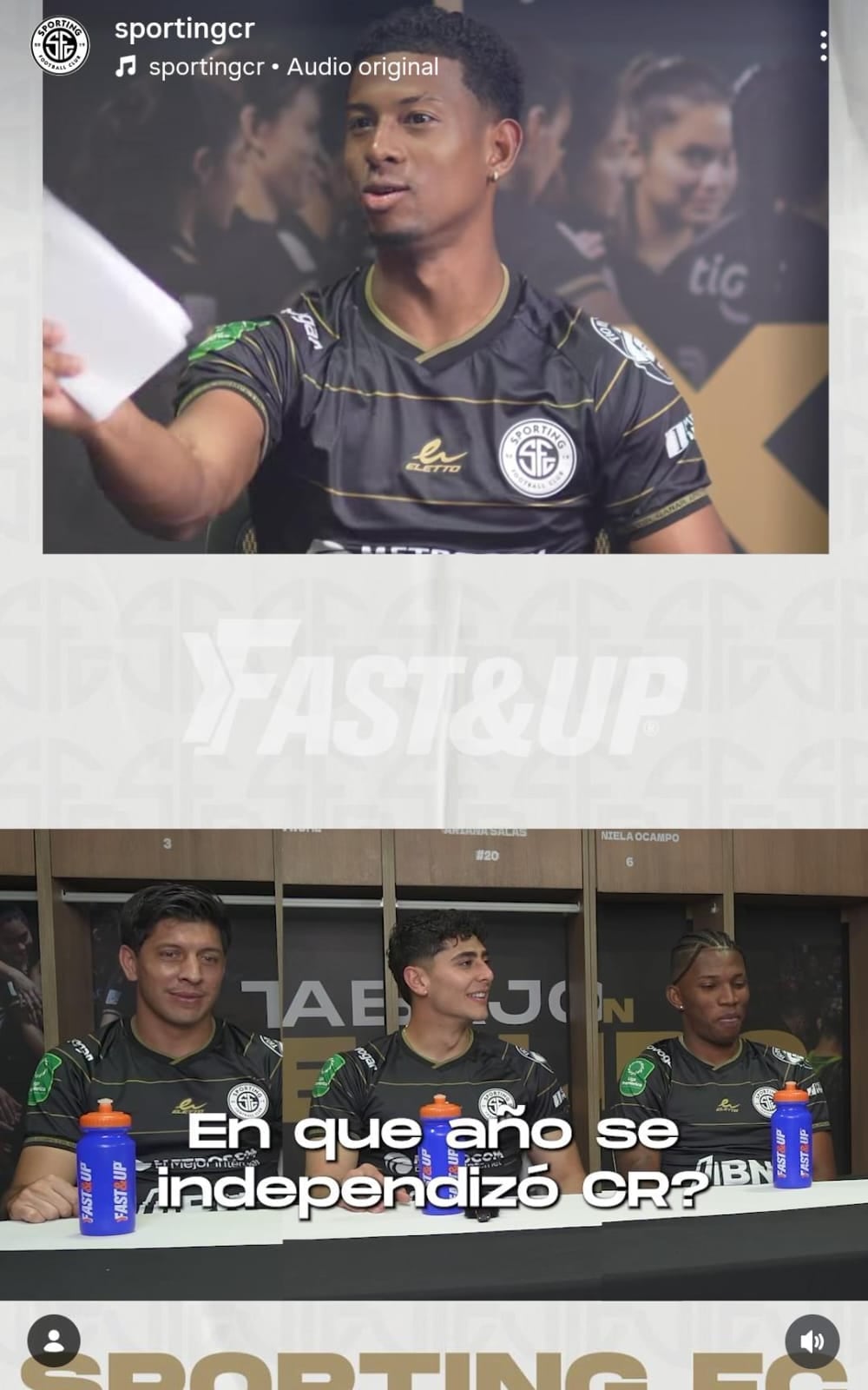 Jugadores de Sporting se sometieron a un cuestionario sobre Costa Rica y así les fue. Captura de pantalla.