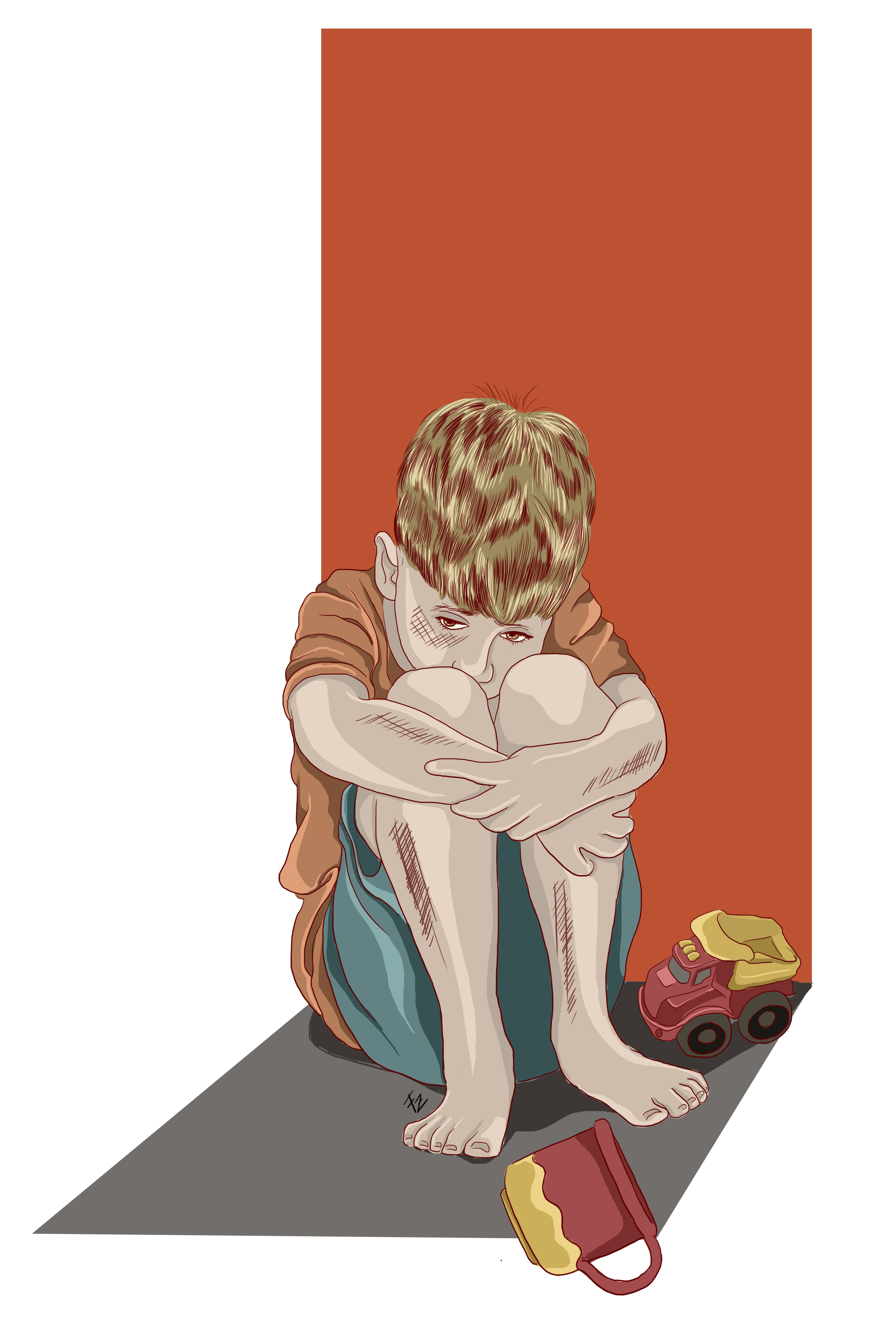 Caso de niño de 5 años que falleció en Sabanilla de Alajuela por agresiones de sus padres. Ilustración Francela Zamora.