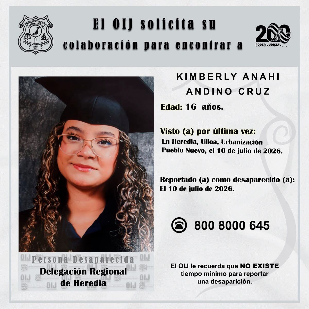 Kimberly Anahi Andino Cruz, de 16 años