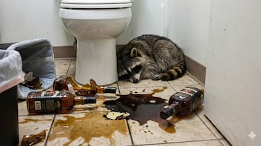 Mapache entró a una licorera y lo encuentran borracho en el baño: ¡Vea todo lo que tomó!