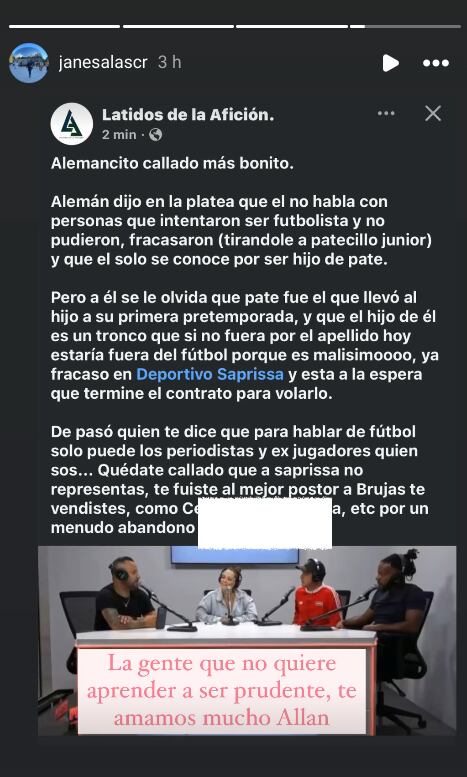 Janesa Salas defendió a su hijo Wálter ante los comentarios de Allan Alemán. Instagram Janesa Salas.