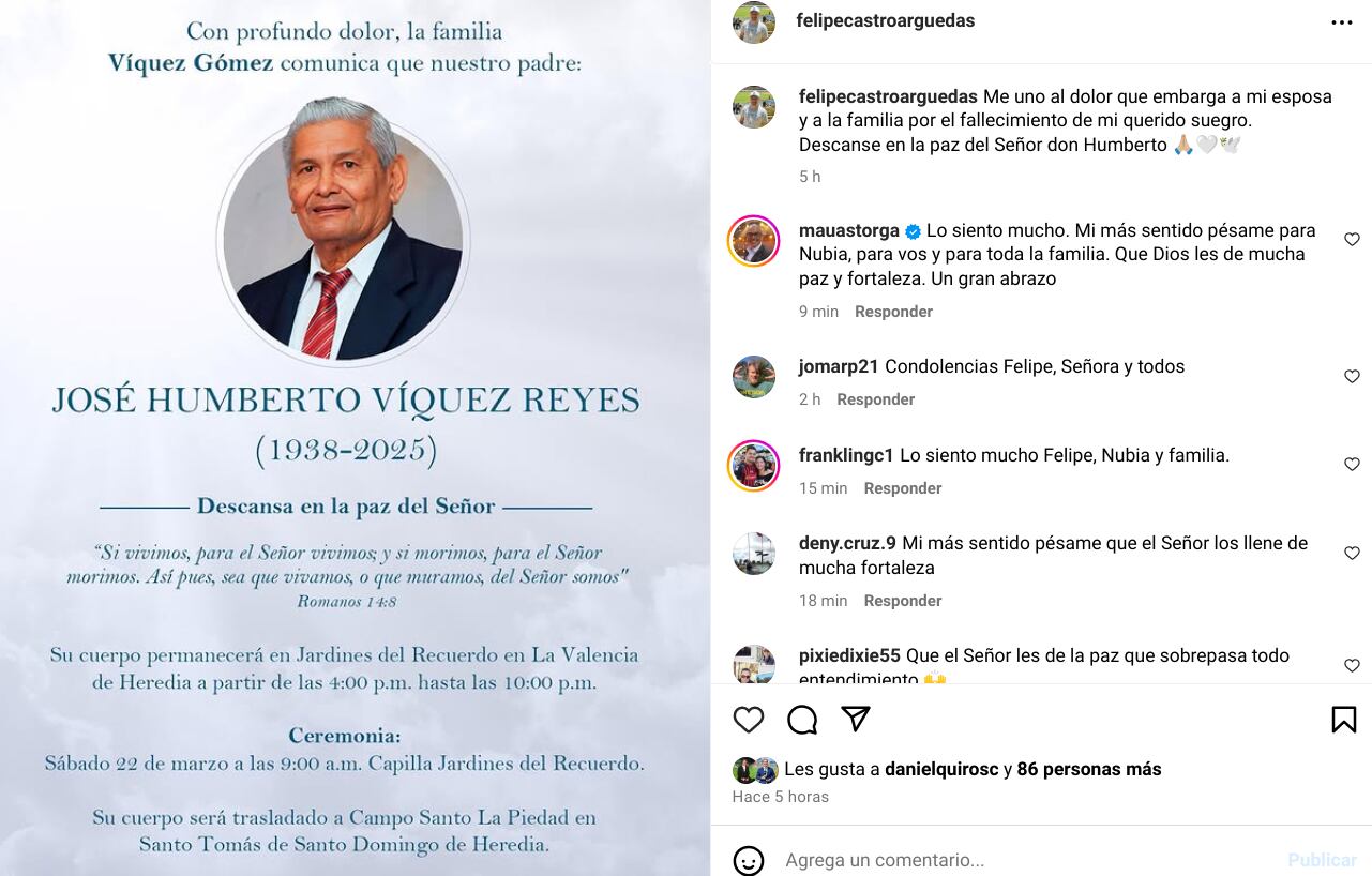 El periodista de Teletica Deportes, Felipe Castro, da soporte a su esposa, la también comunicadora Nubia Víquez, en un difícil momento que enfrenta.