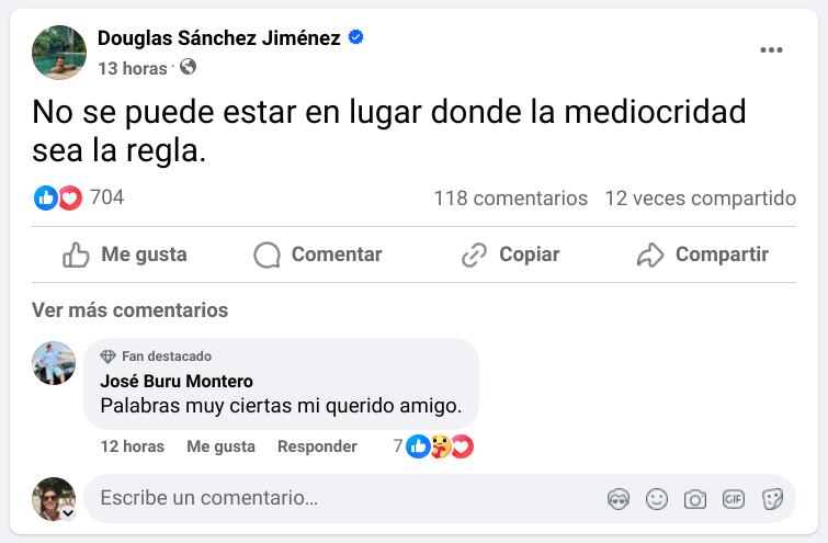 Douglas Sánchez tiró filazo en sus redes sociales.