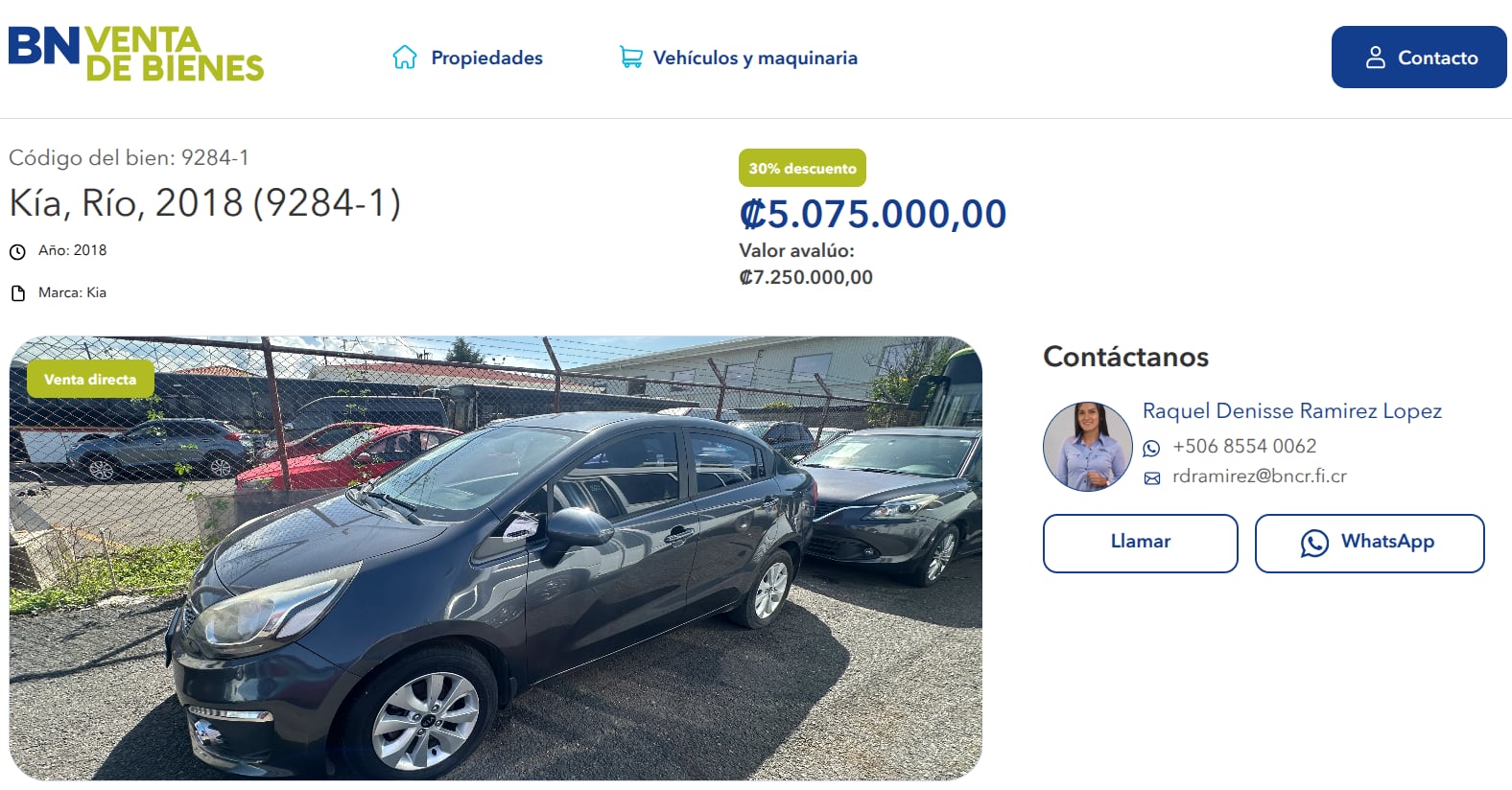 Carros usados en venta por el Banco Nacional