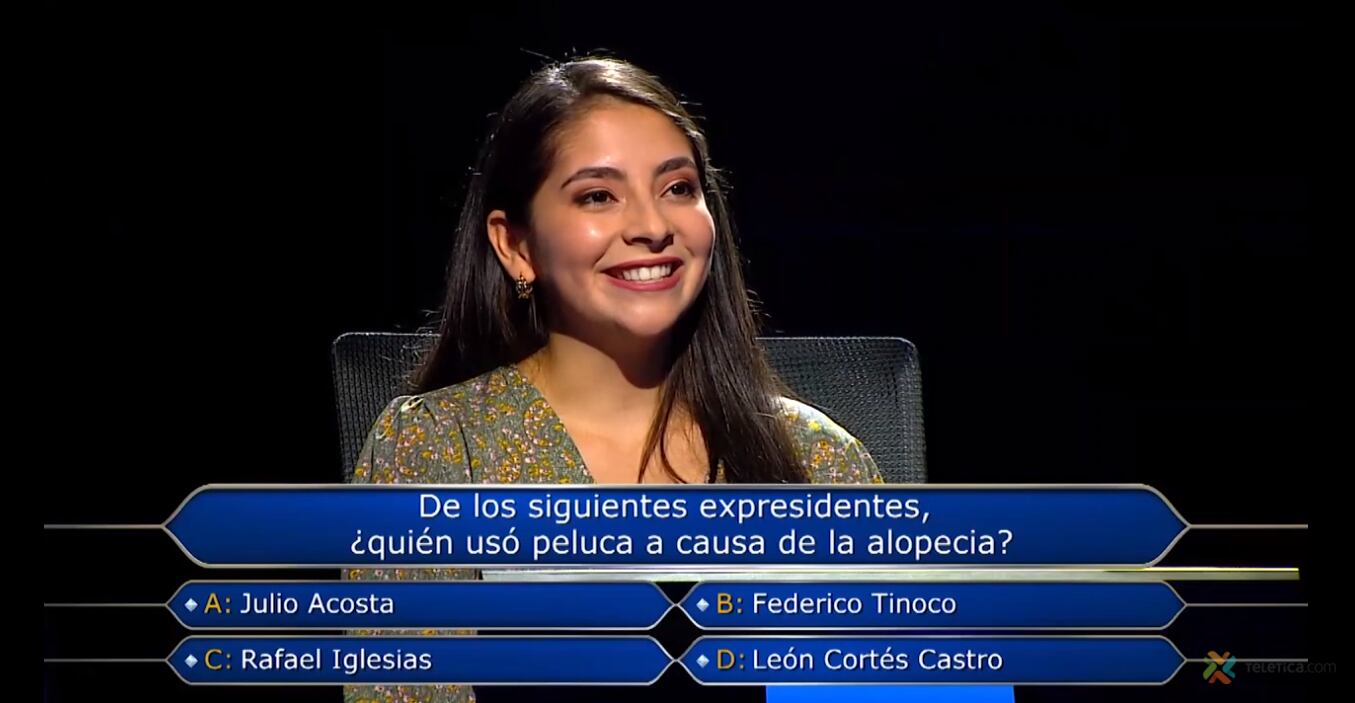 La estudiante de Ingeniería en Construcción del TEC, Karolina Reyes participó el martes 18 de mayo del 2021 en ¿Quién quiere ser millonario? y se ganó tres millones de colones