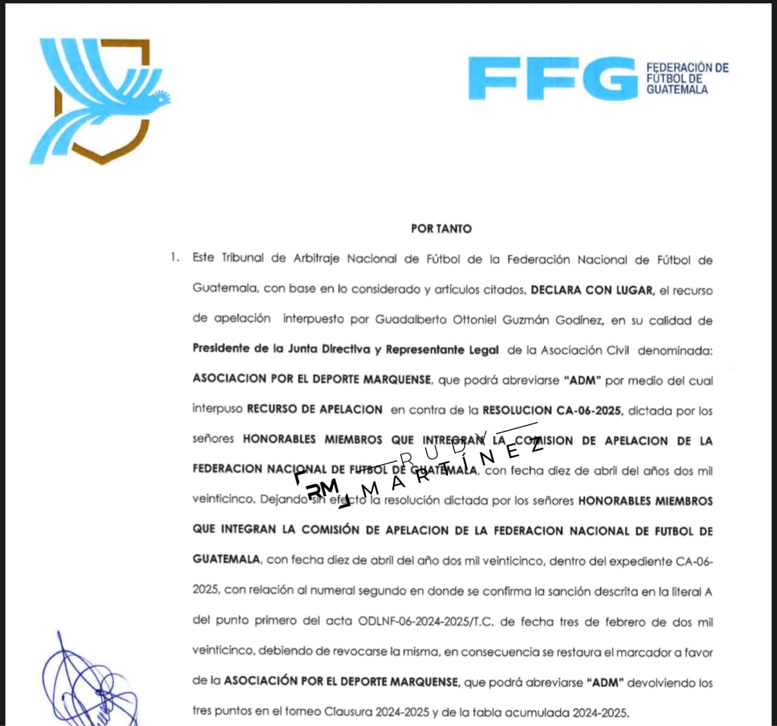 Esta resolución determina que el Marquense de Hernán Medford se mantendrá en la primera división de Guatemala.
