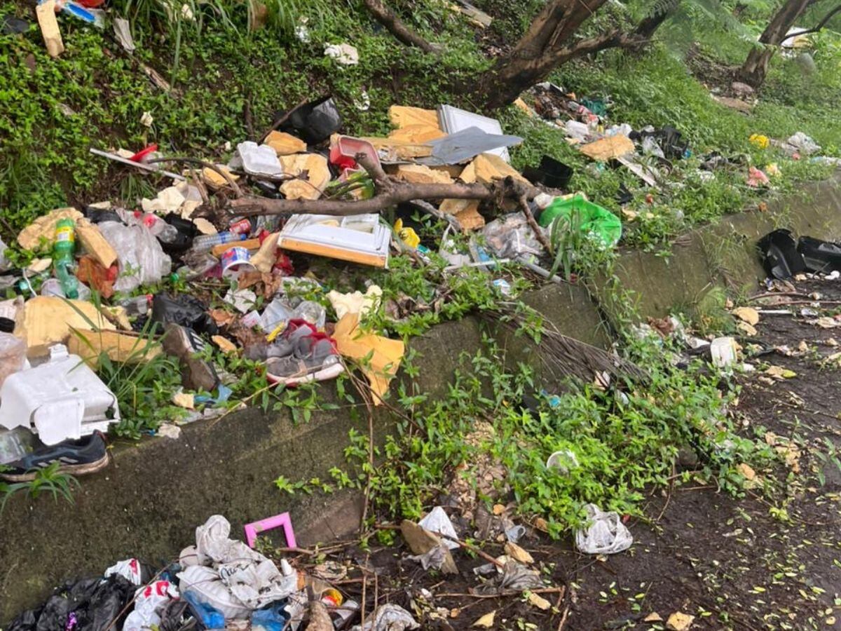 Este es el basurero que se ha formado en la ruta 32, frente al centro comercial Tournon.