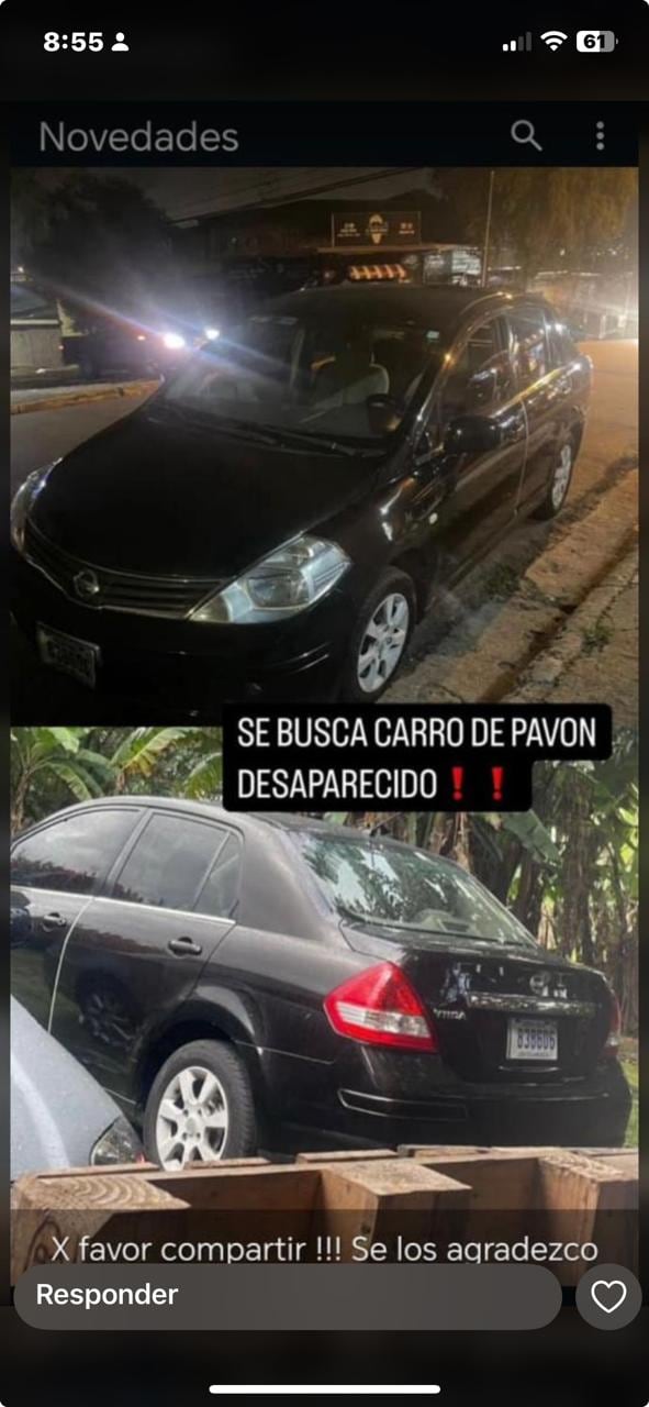 Allegados piden ayuda para dar con el carro de Nelson Pavón