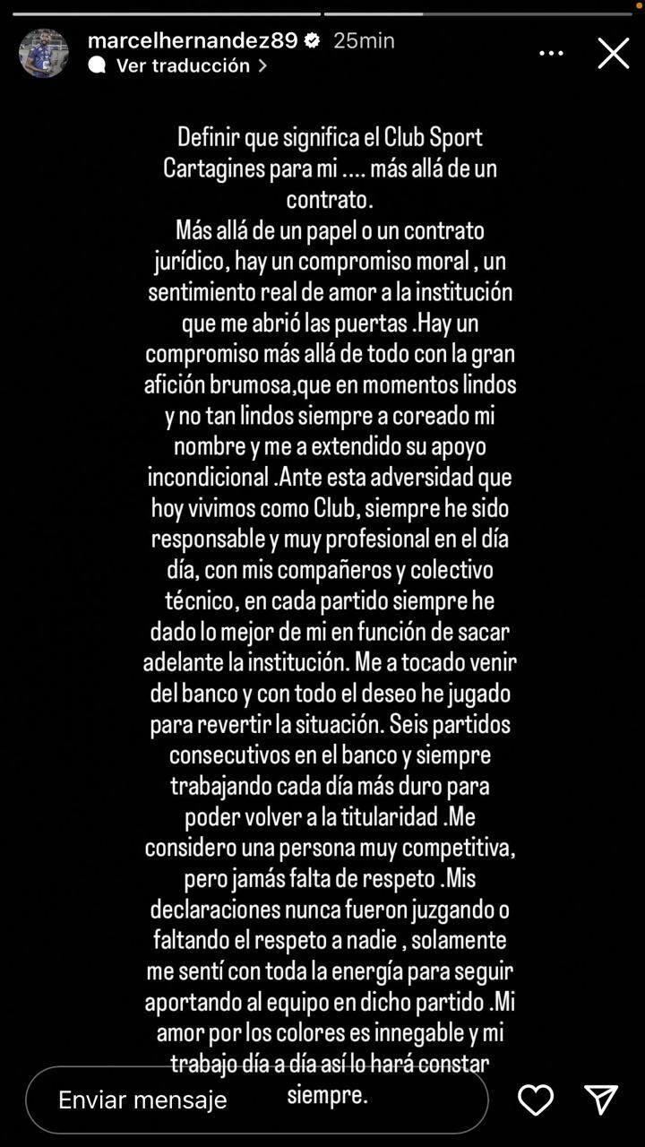 Marcel Hernández publicó este mensaje este martes.
