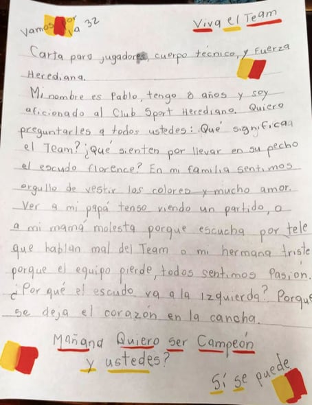 Esta fue la carta escrita por el niño.