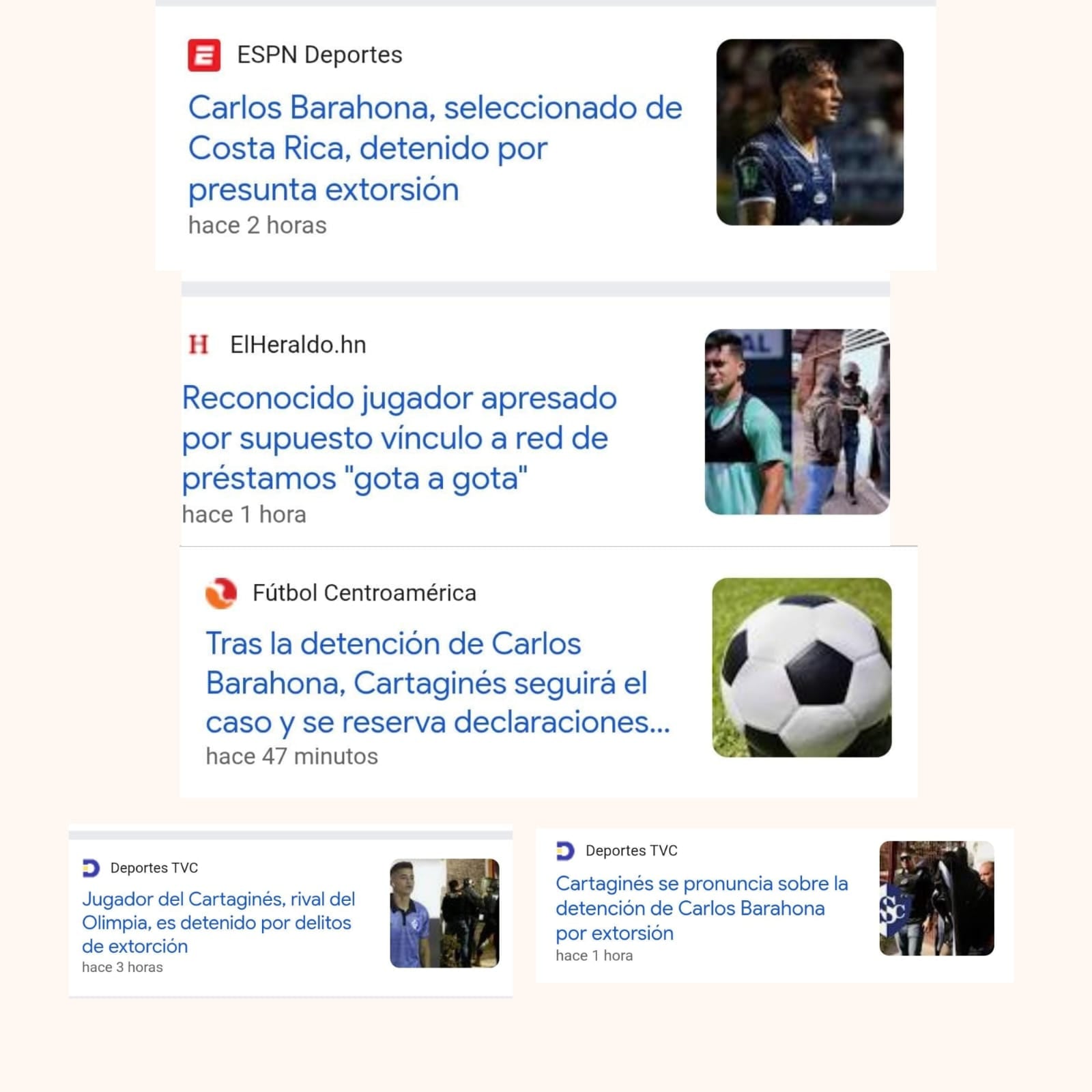 ESPN Deportes destacó la detención de Carlos Barahona y su condición de seleccionado nacional de Costa Rica.