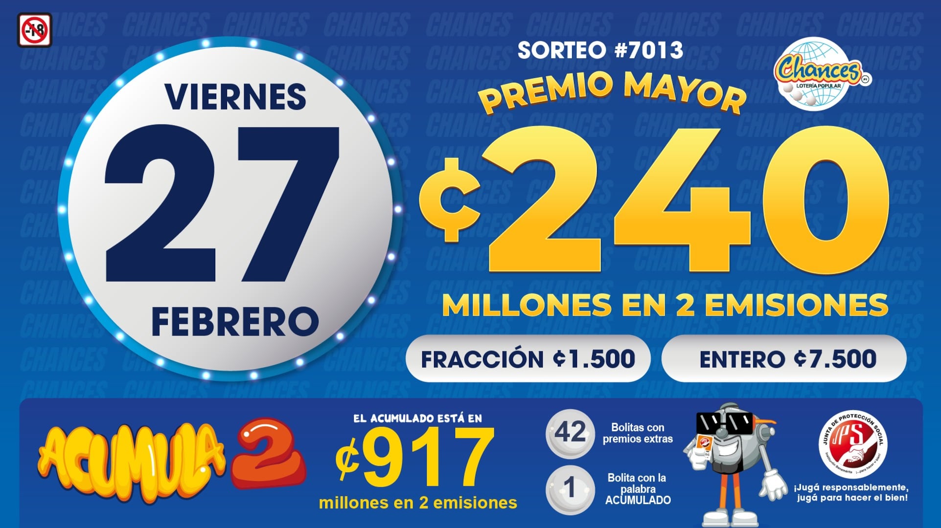 Chances este viernes 27 de febrero