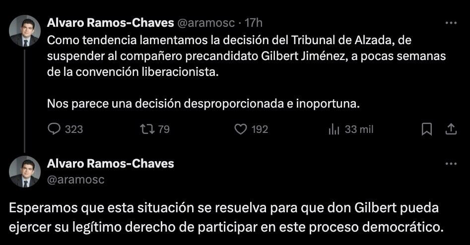 Álvaro Ramos se refirió a la situación de Gilberth Jiménez a través de redes.