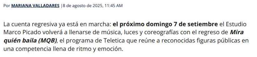Vivian Peraza confirmó a La teja el cambio de fecha de estreno de MQB.