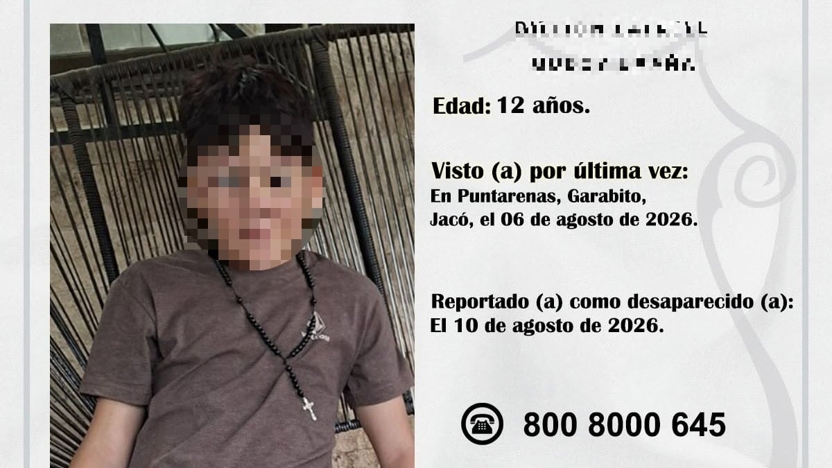 Niño asesinado en Orotina fue reportado como desaparecido desde el 10 de agosto. Foto OIJ.