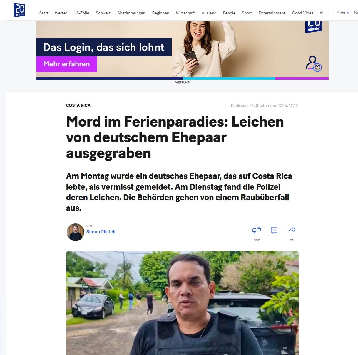 Medios internacionales hicieron eco del crimen de la pareja en Quepos. Foto capturas de pantalla.