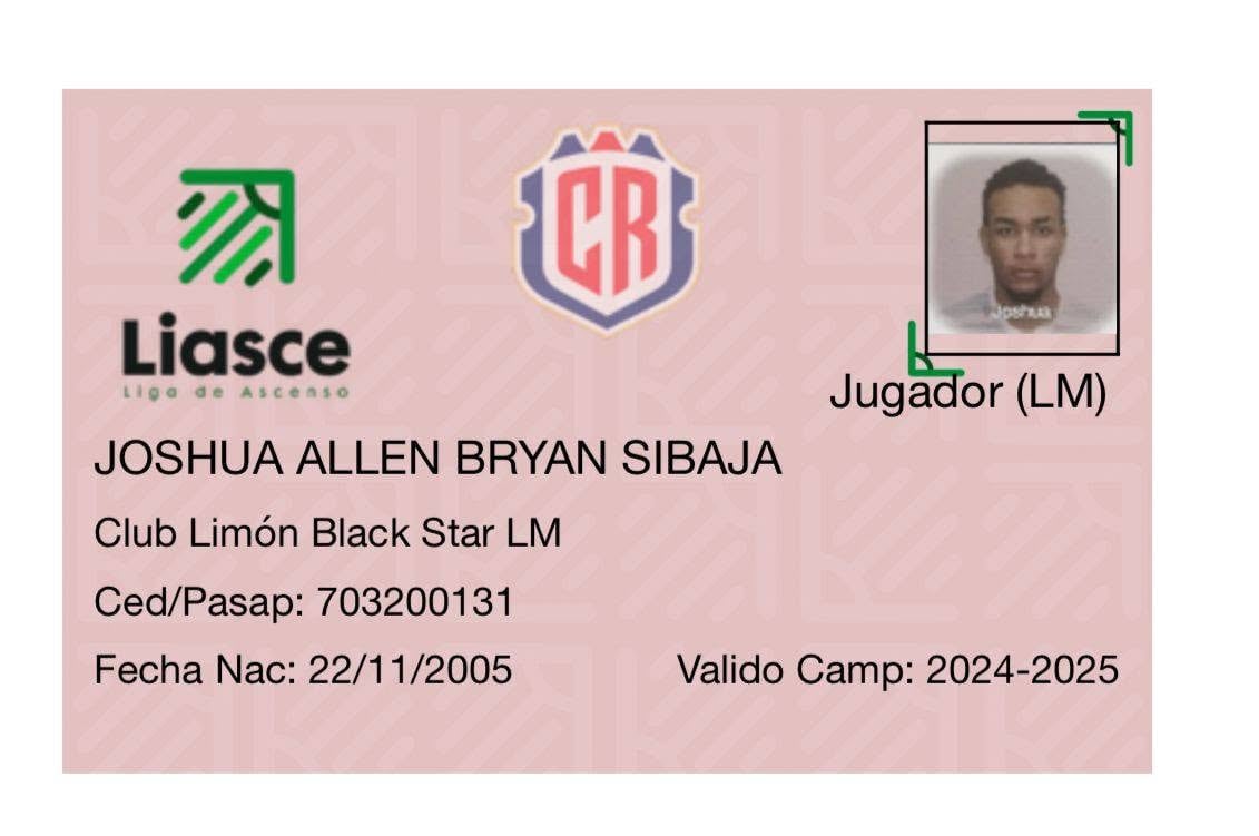 Joshua Bryan Sibaja tenía 20 años y formó parte de Limón Black Star durante tres años.