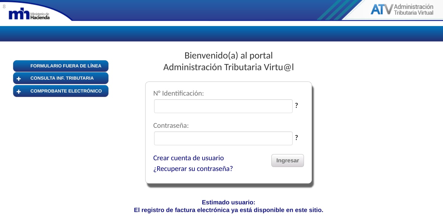 En el portal de Administración Tributaria Virtual podrá crear su usuario.