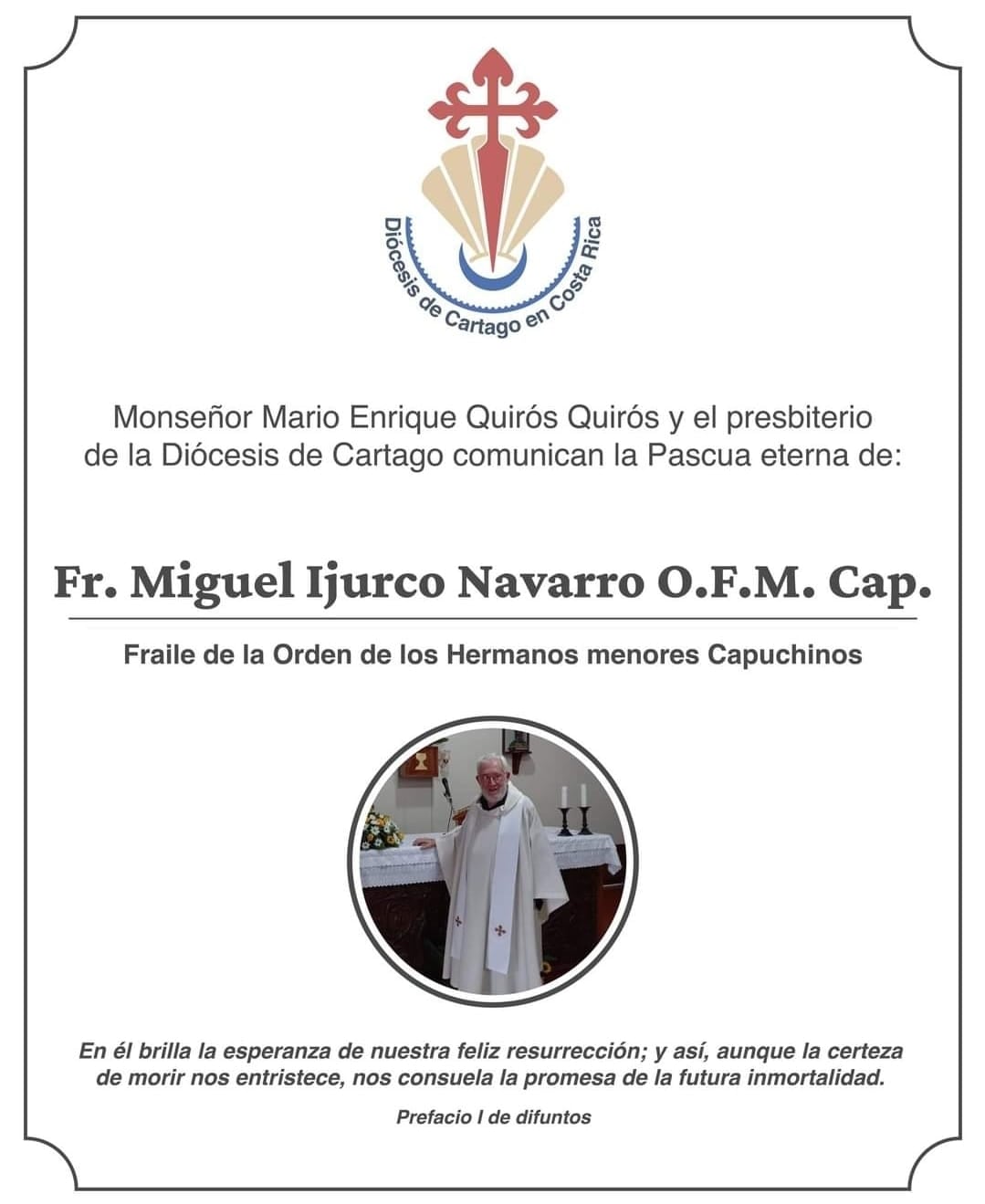 El sacerdote Miguel Ijurco Navarro falleció a llos 87 años. Cortesía.