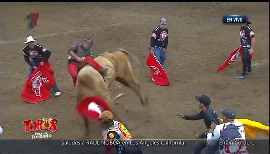 Montador quedó guindando del toro en Palmares