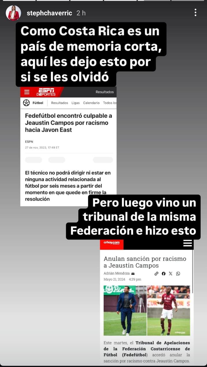 La periodista Stephanie Chaverri le tiró con todo a Jeaustin Campos. Captura de pantalla.