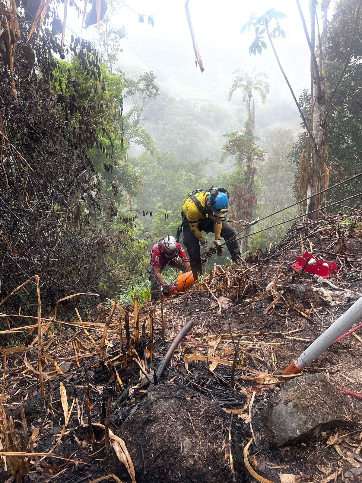 Hombre muere al caer con carro a guindo en Tucurrique. Foto Bomberos.