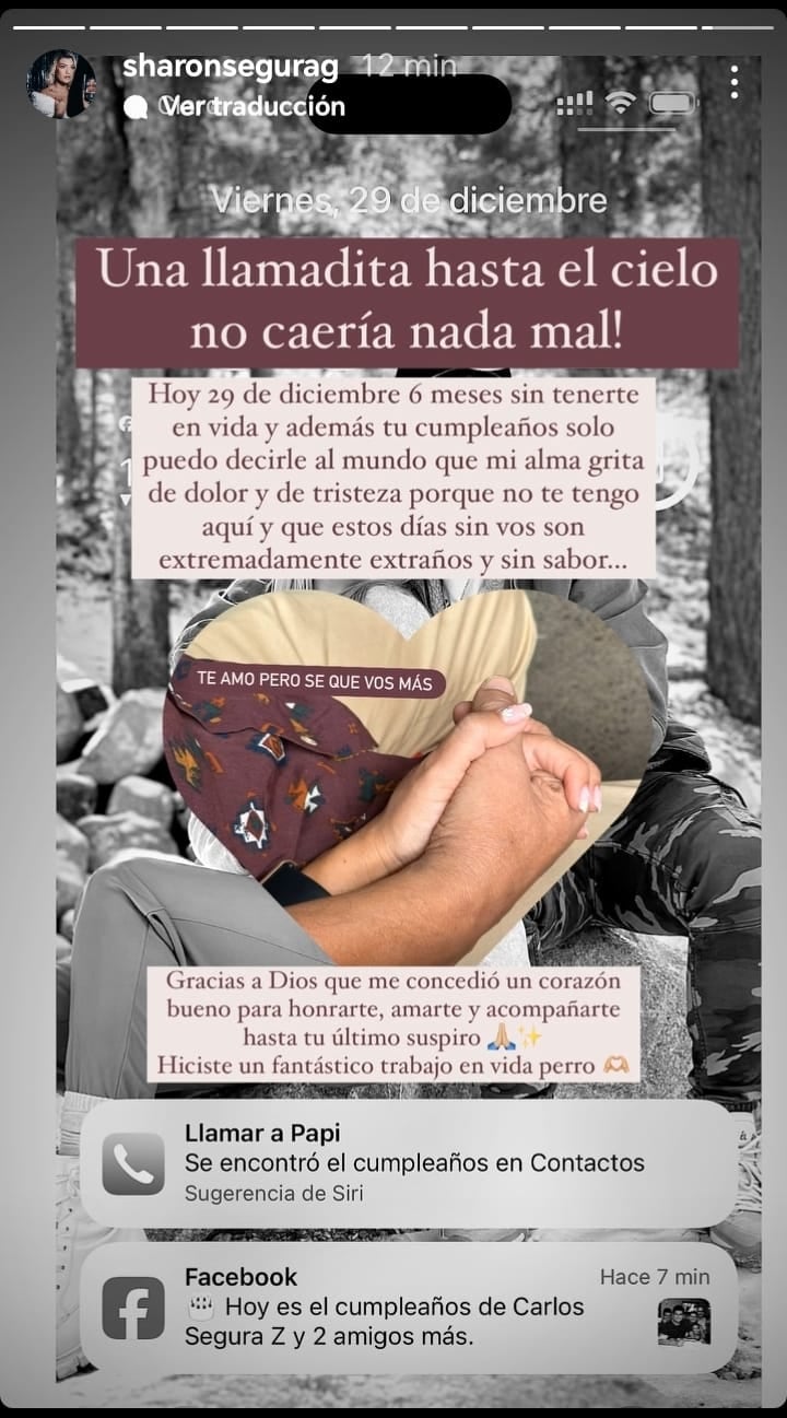 El emotivo mensaje de Sharon Segura para su papá qque cumpliría años. (Tomada de Instagram)