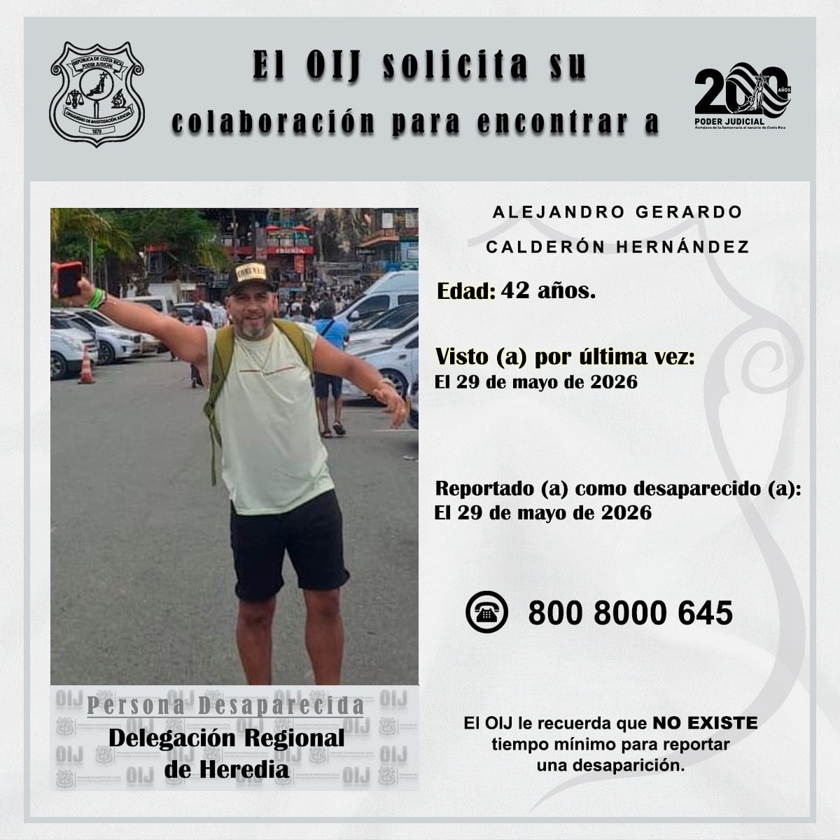 Alejandro Gerardo Calderón Hernández, de 42 años, un comerciante costarricense que está desaparecido en Colombia. Foto: OIJ