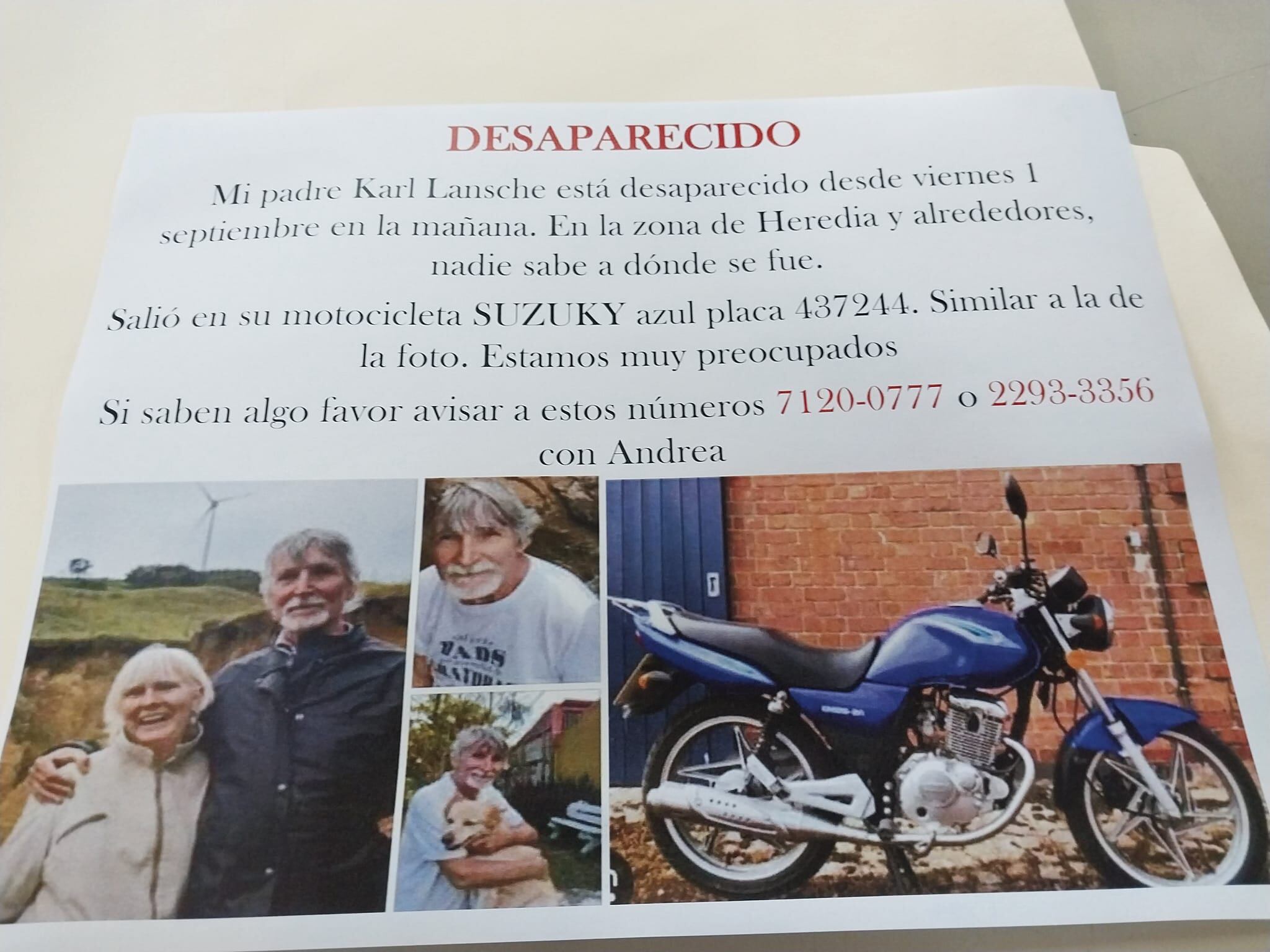 Karl Lansche, de 68 años, es un pianista alemán radicado en Costa Rica desde hace 45 años, él está desaparecido y su familia pide ayuda para localizarlo. Foto: Andrea Lansche para La Teja