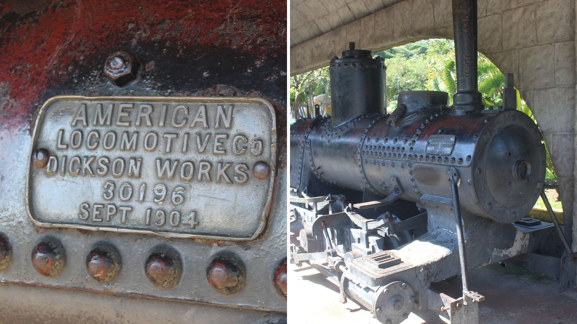 La locomotora María Cristina ingresó al país en 1904. Actualmente se conserva en el parque central de Las Juntas.