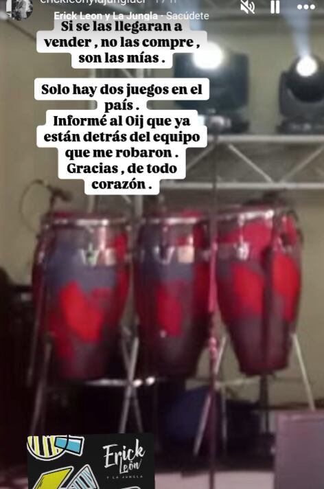 Instrumentos que le robaron a Erick Léon, líder del grupo La Jungla