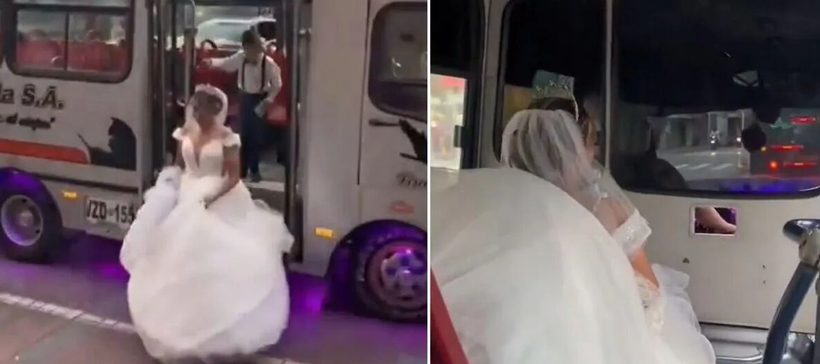 Novia llegó en bus a su boda