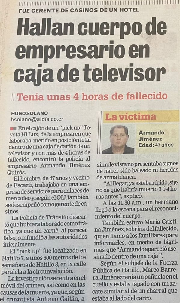 Crimen Armando Jiménez Hatillo