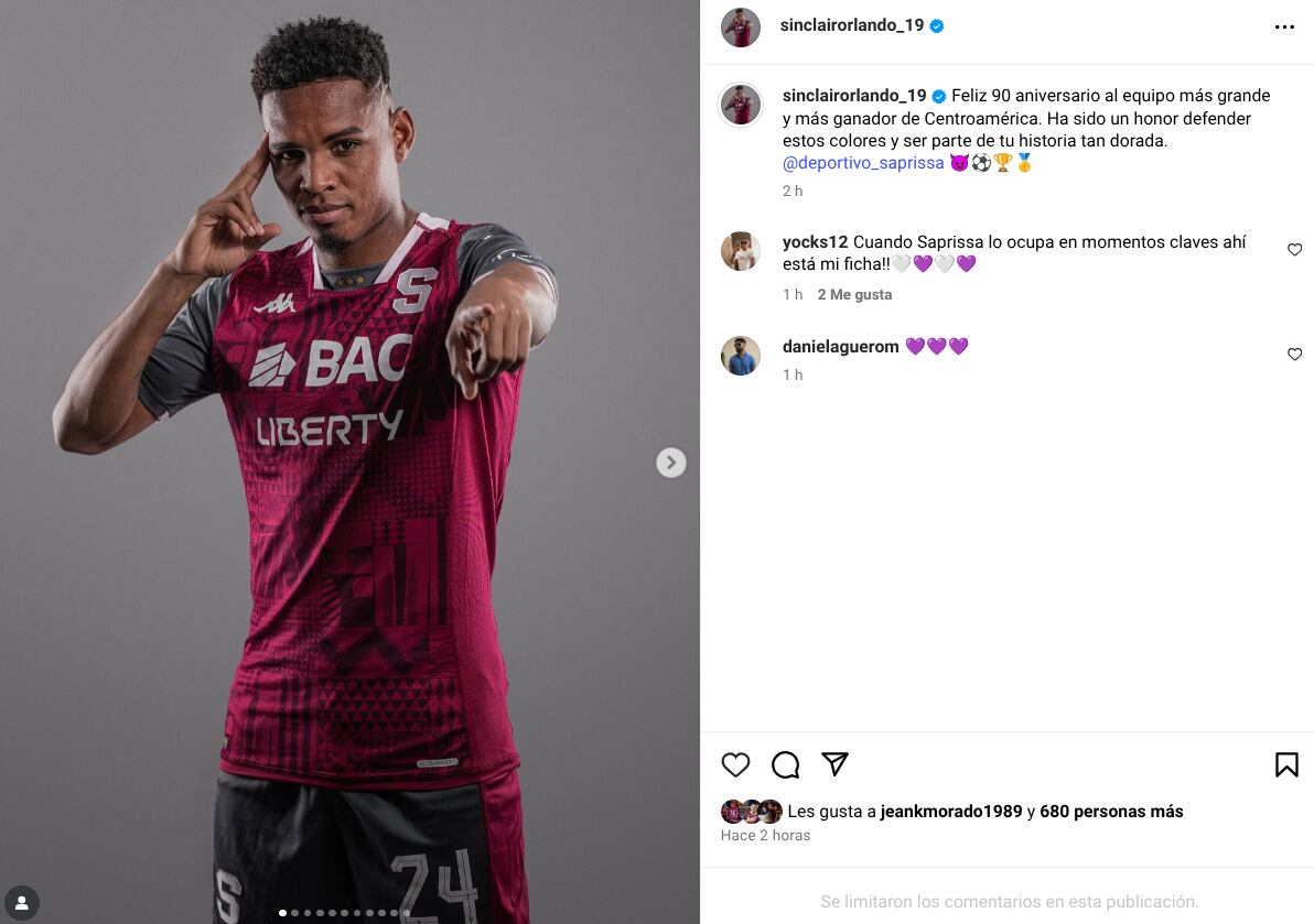 Este fue el mensaje que compartió en sus redes el delantero saprissista Orlando Sinclair. Instagram.